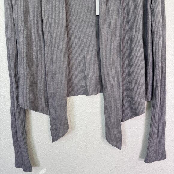 Joah Brown Cardigan Womens One Size Gray Ribbed Open Front Drape Sweater - Picture 3 of 8